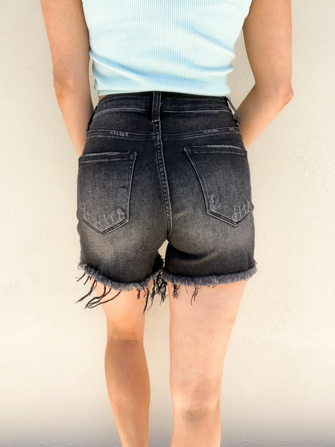 Tummy Control Asymmetrical Distressed Shorts (Buy 2 Free Shipping)