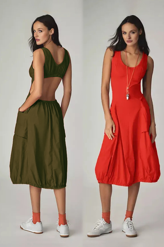 Daily Practice Fastpack Bubble-Hem Midi Dress (Buy 2 Free Shipping)