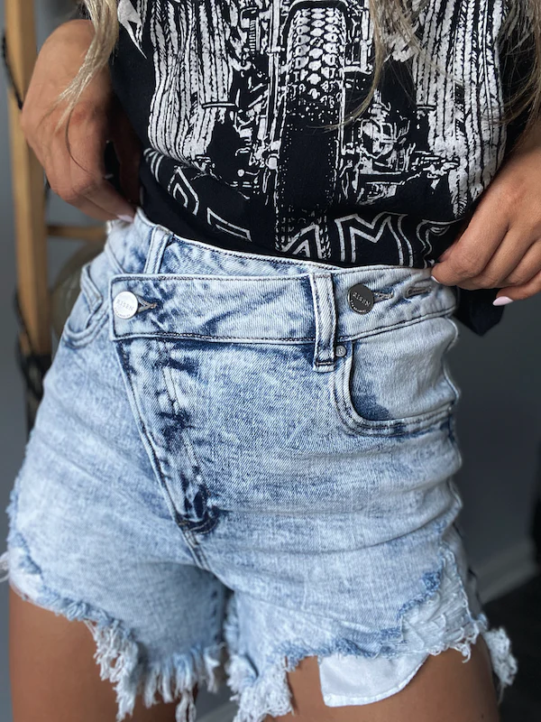 Tummy Control Asymmetrical Distressed Shorts (Buy 2 Free Shipping)