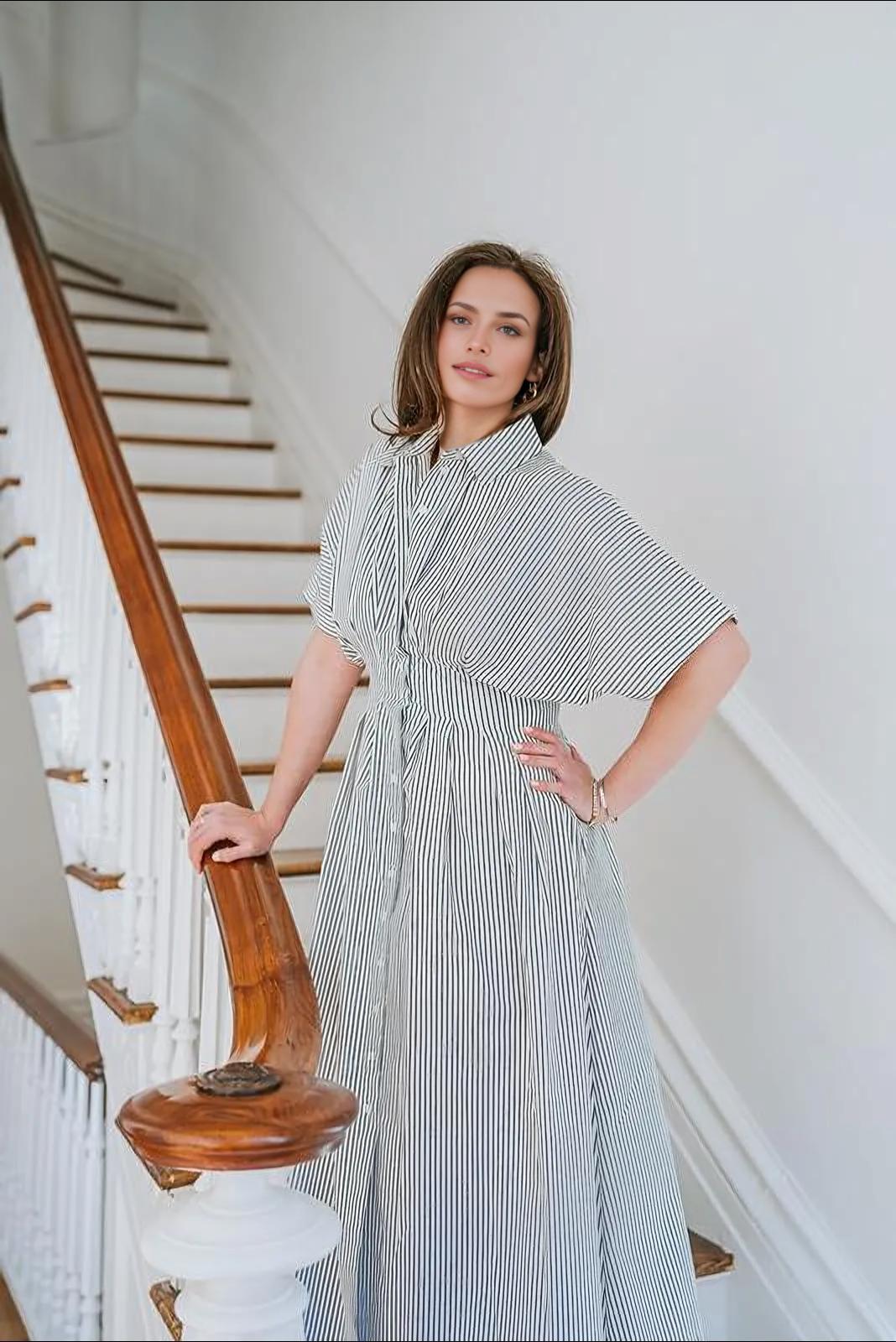 Striped Button Shirt Dress (Buy 2 Free Shipping)