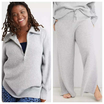 Half Zip Waffle Sweater Set(Buy 2 Free Shipping)