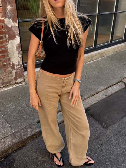 Low Rise Drawstring Hem Sporty Jeans (Buy 2 Free Shipping)