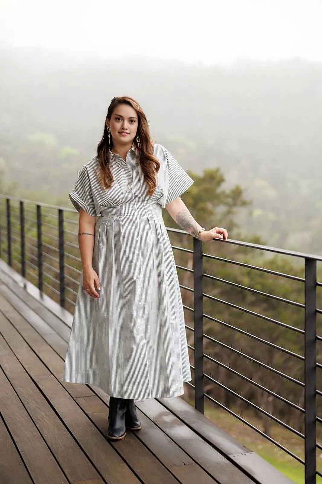 Striped Button Shirt Dress (Buy 2 Free Shipping)