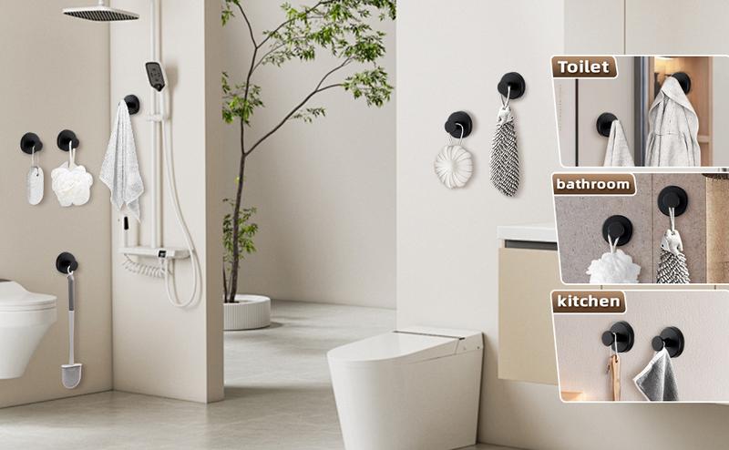 2 Packs Suction Cup Hooks for Shower, Bathroom, Kitchen, Glass Door, Mirror, Tile &ndash; Loofah, Towel, Coat, Bath Robe Hook Holder for Hanging up to 15 lbs Gold Color, Black, Chrome, Silver Gifts for Christmas