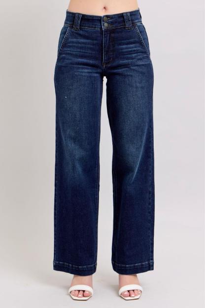 High Rise Double Button Wide Leg Jeans (Buy 2 Free Shipping)