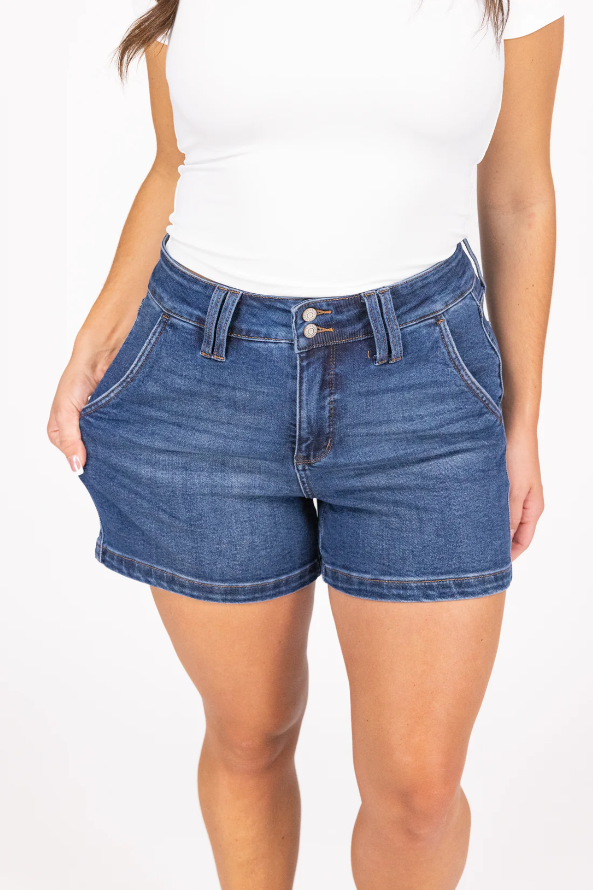 Tummy Control Double Button Waistband Shorts