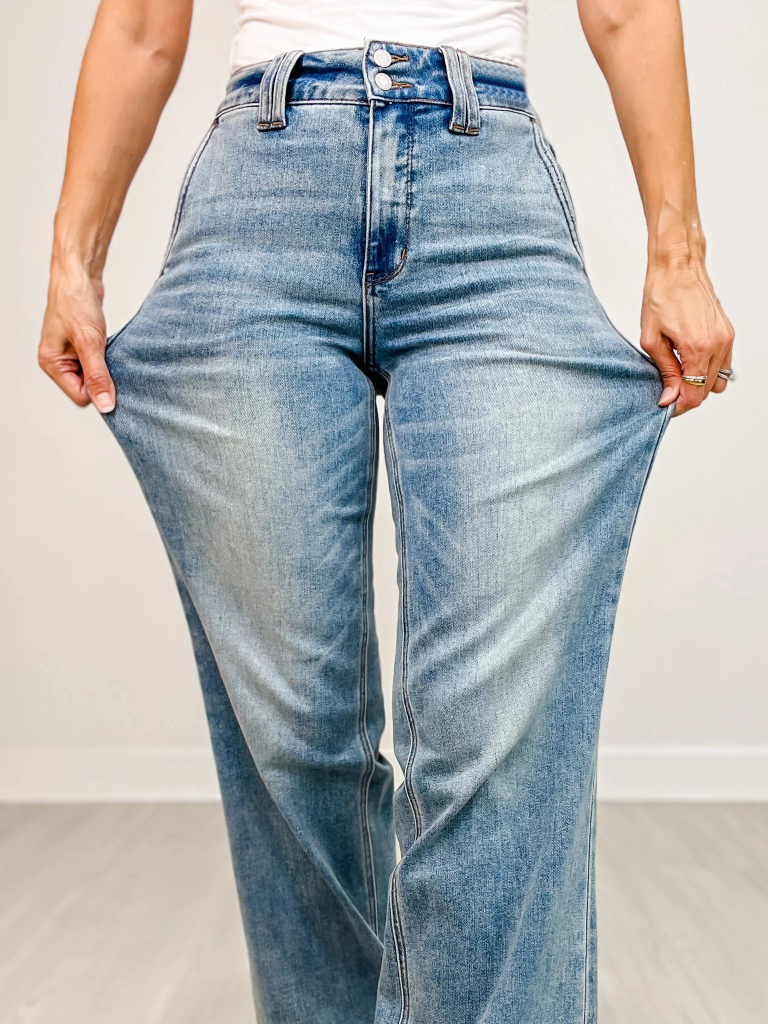 High Rise Double Button Wide Leg Jeans (Buy 2 Free Shipping)