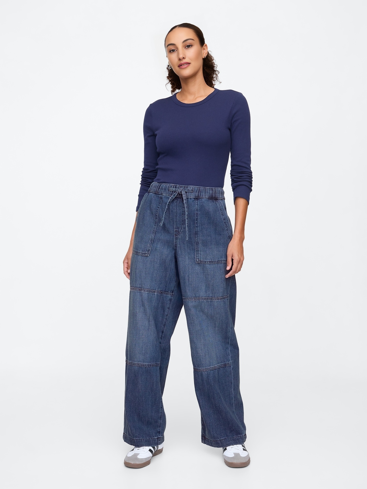 High Rise Seamed Wide-Leg Pull-On Jeans(BUY 2 FREE SHIPPING)