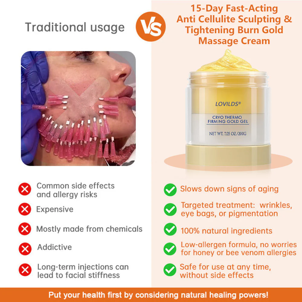 Comparison chart for tightening burn gold massage cream