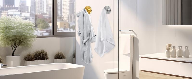 2 Packs Suction Cup Hooks for Shower, Bathroom, Kitchen, Glass Door, Mirror, Tile &ndash; Loofah, Towel, Coat, Bath Robe Hook Holder for Hanging up to 15 lbs Gold Color, Black, Chrome, Silver Gifts for Christmas