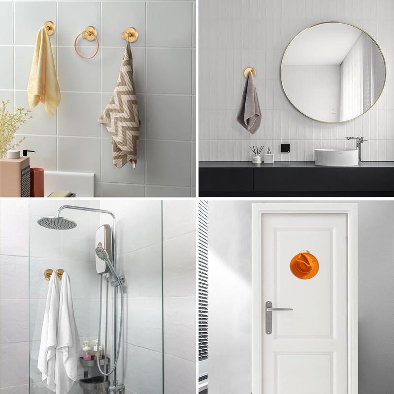 2 Packs Suction Cup Hooks for Shower, Bathroom, Kitchen, Glass Door, Mirror, Tile &ndash; Loofah, Towel, Coat, Bath Robe Hook Holder for Hanging up to 15 lbs Gold Color, Black, Chrome, Silver Gifts for Christmas