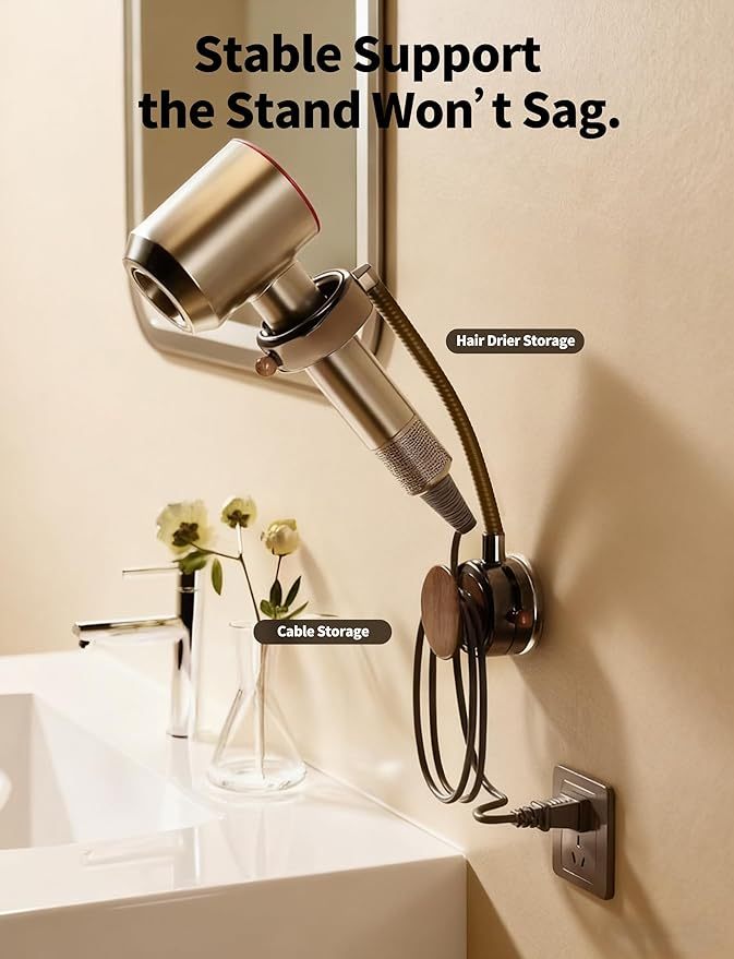 Adjustable Hair Dryer Stand with Storage