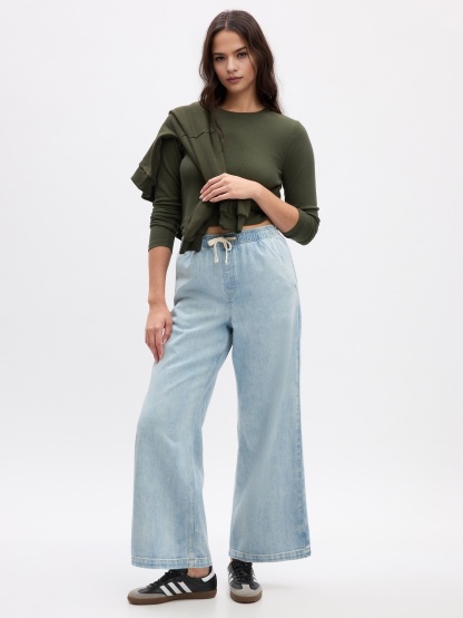 High Rise Seamed Wide-Leg Pull-On Jeans(BUY 2 FREE SHIPPING)