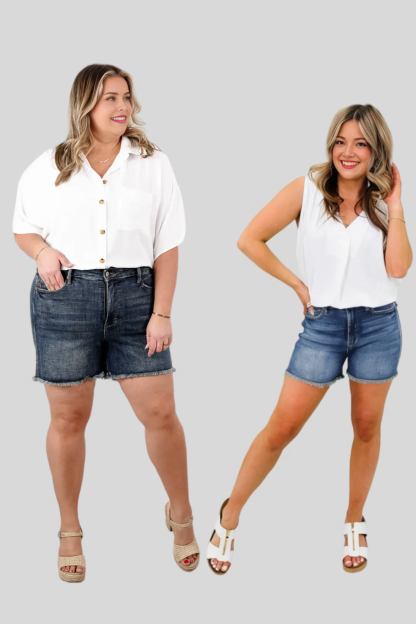Tummy Control Frayed Hem & Shield Back Pocket Shorts (Buy 2 Free Shipping)