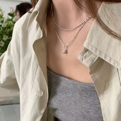 Layered Silver Teardrop Necklace