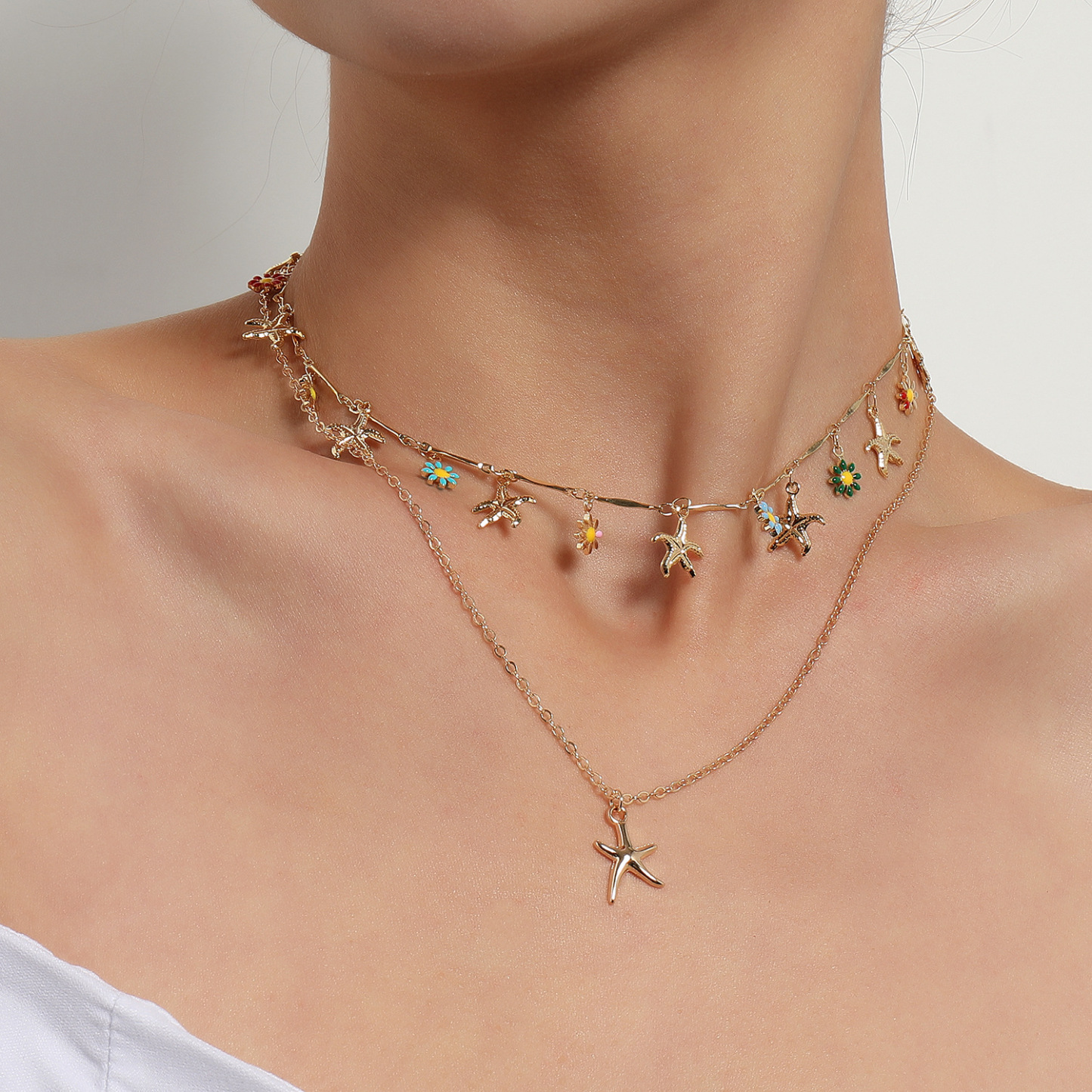 Beachy Blossom Starfish Layered Necklace