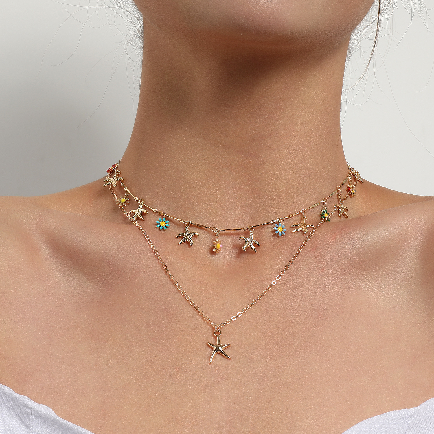 Beachy Blossom Starfish Layered Necklace