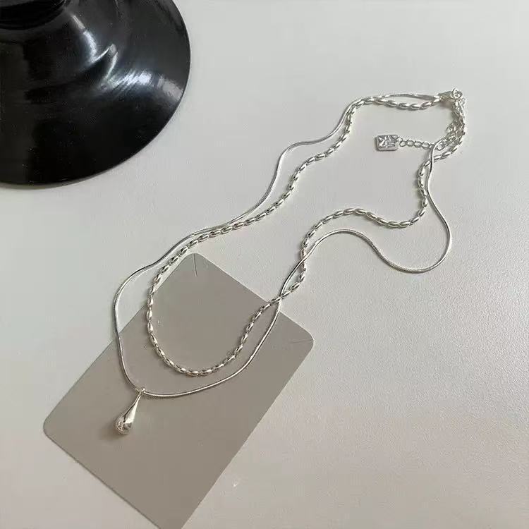 Layered Silver Teardrop Necklace