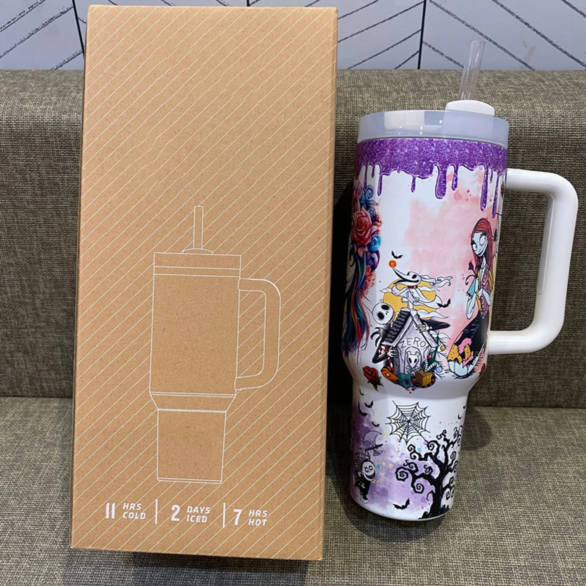 💥 2025 MEGA SALE OFF ️🔥Glow-in-the-dark Sally x Jack Skellington 40oz Tumbler