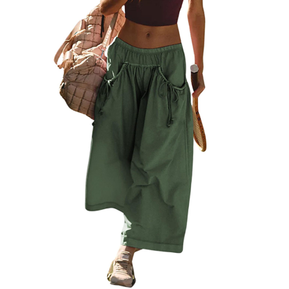 Casual Cropped Wide-Leg Beach Pants