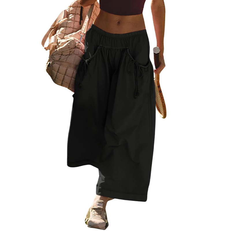 Casual Cropped Wide-Leg Beach Pants