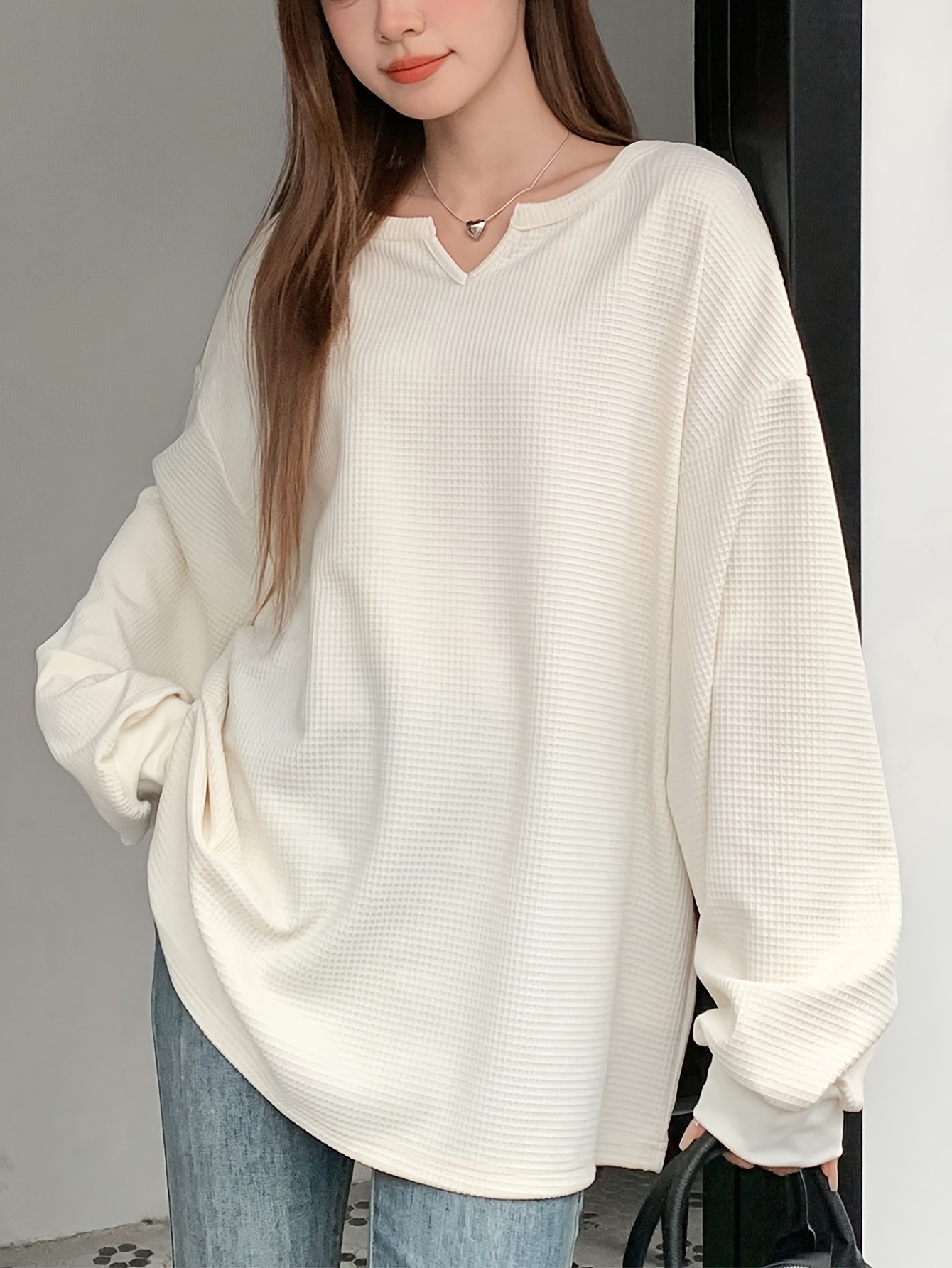 Lantern Sleeve Women's Notched Collar T-Shirt Long Sleeve Women Tops