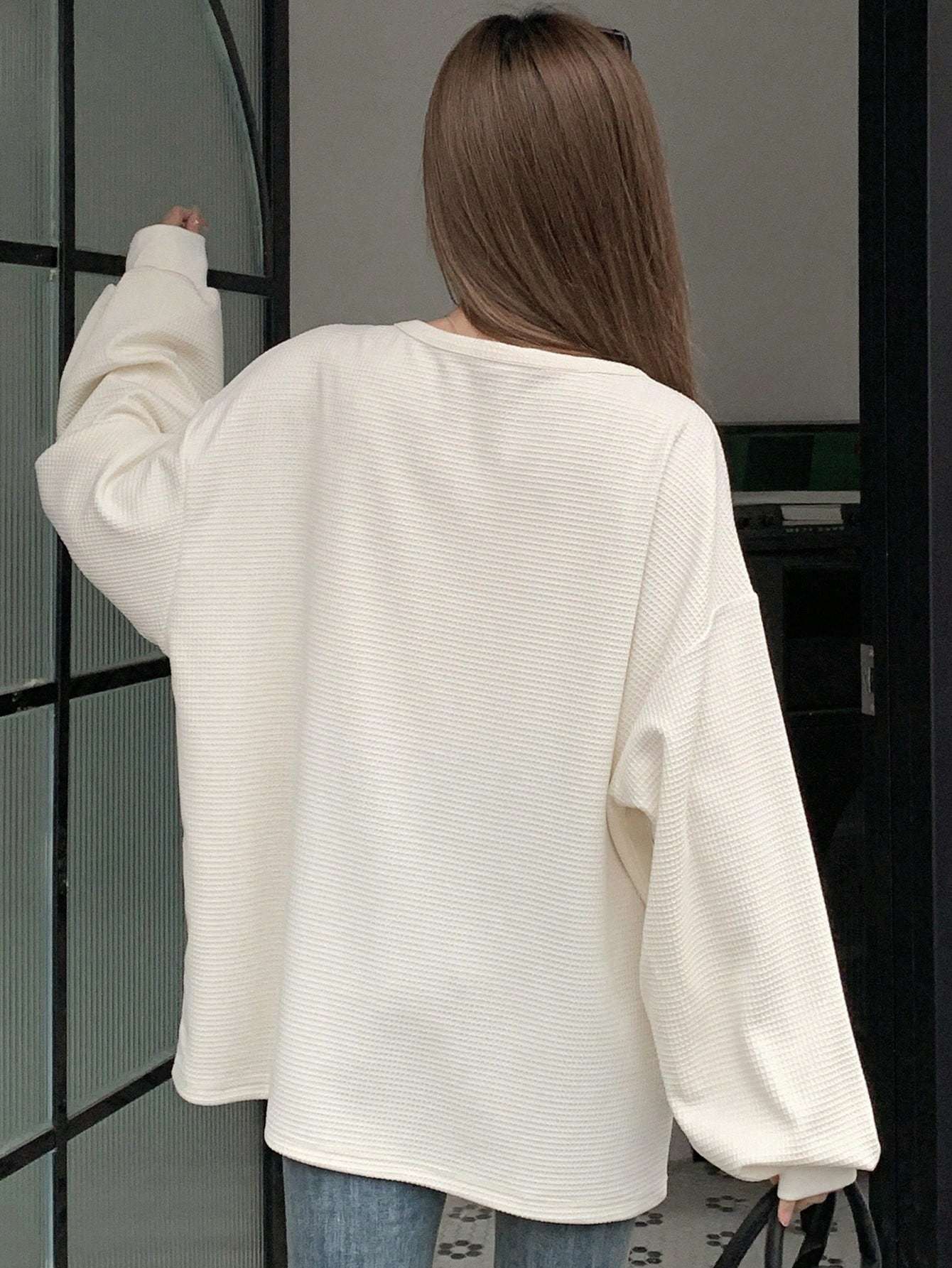 Lantern Sleeve Women's Notched Collar T-Shirt Long Sleeve Women Tops