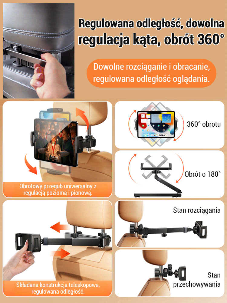 Uchwyt na tablet do tylnego siedzenia w samochodzie