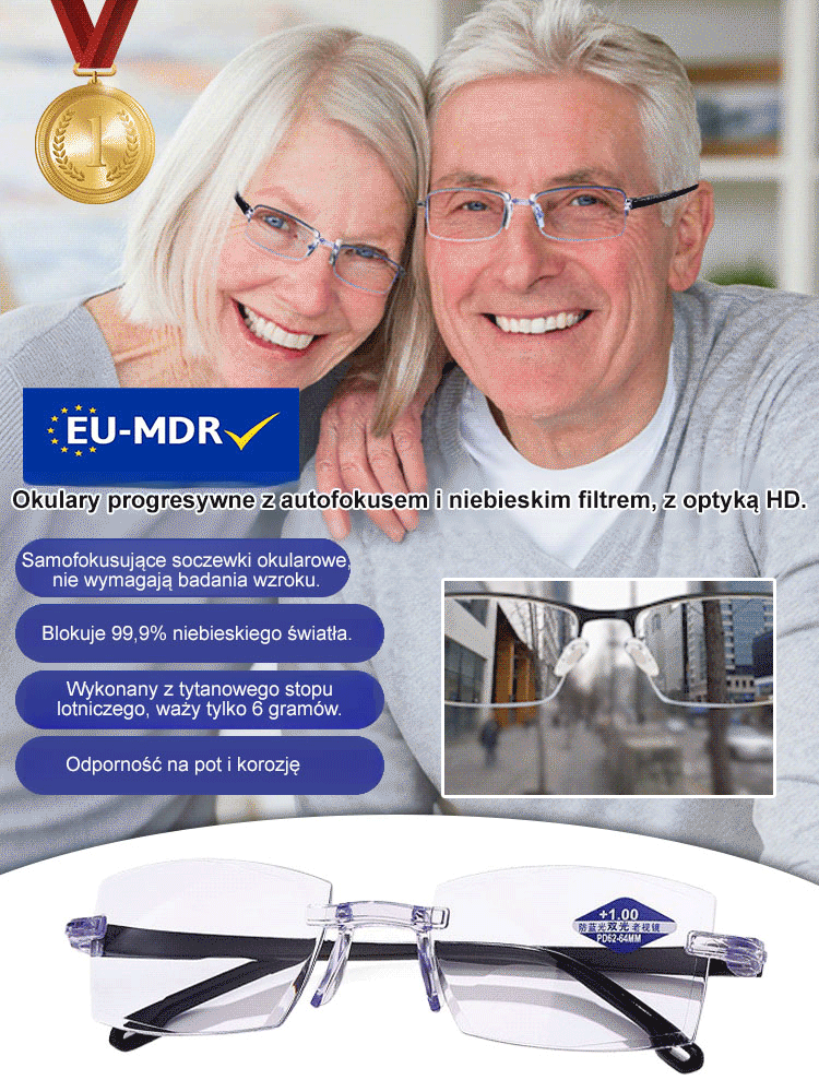 【Przywróć wzrok do jasności sprzed 20 lat】👓 Zestaw 1+1 Gratis  | Automatyczna Regulacja Ostrości | Filtr Blue Light 