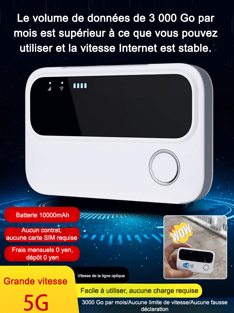 WiFi 5G portable - 3000GB illimité! Rapide partout. 2ème appareil à moitié prix!