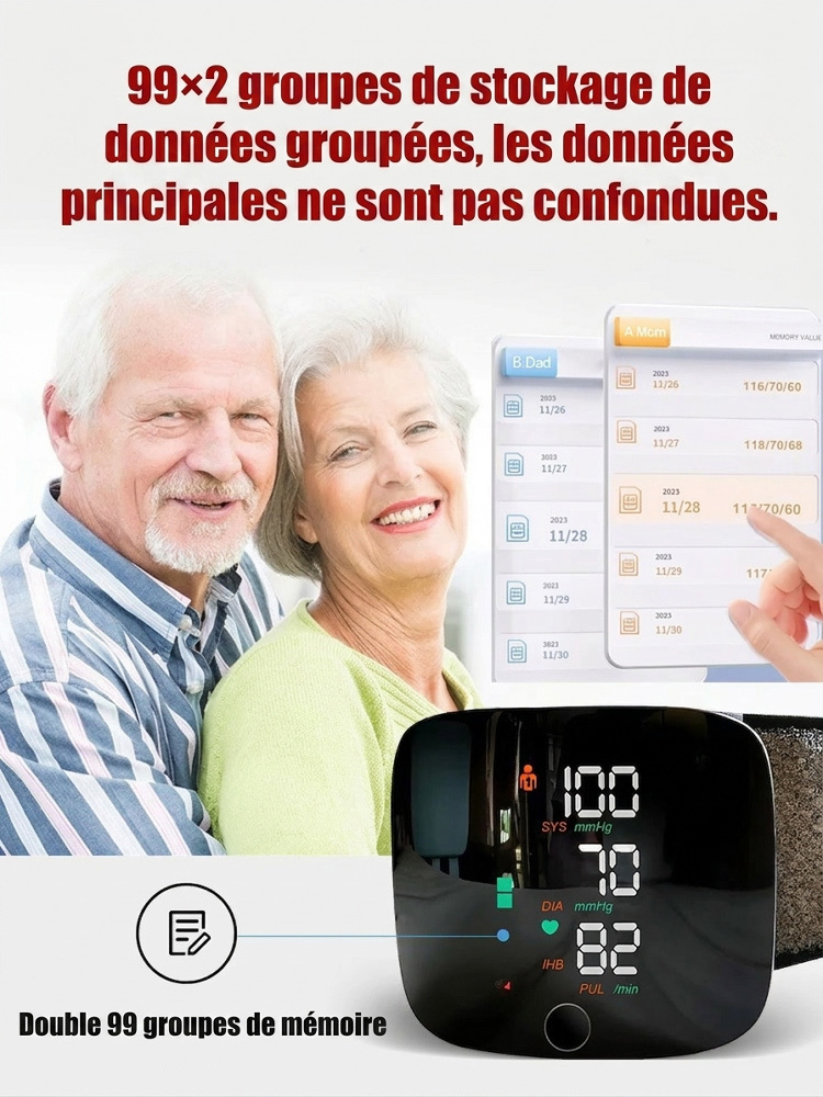 Tensiomètre intelligent au poignet avec une précision de 99,9 %.