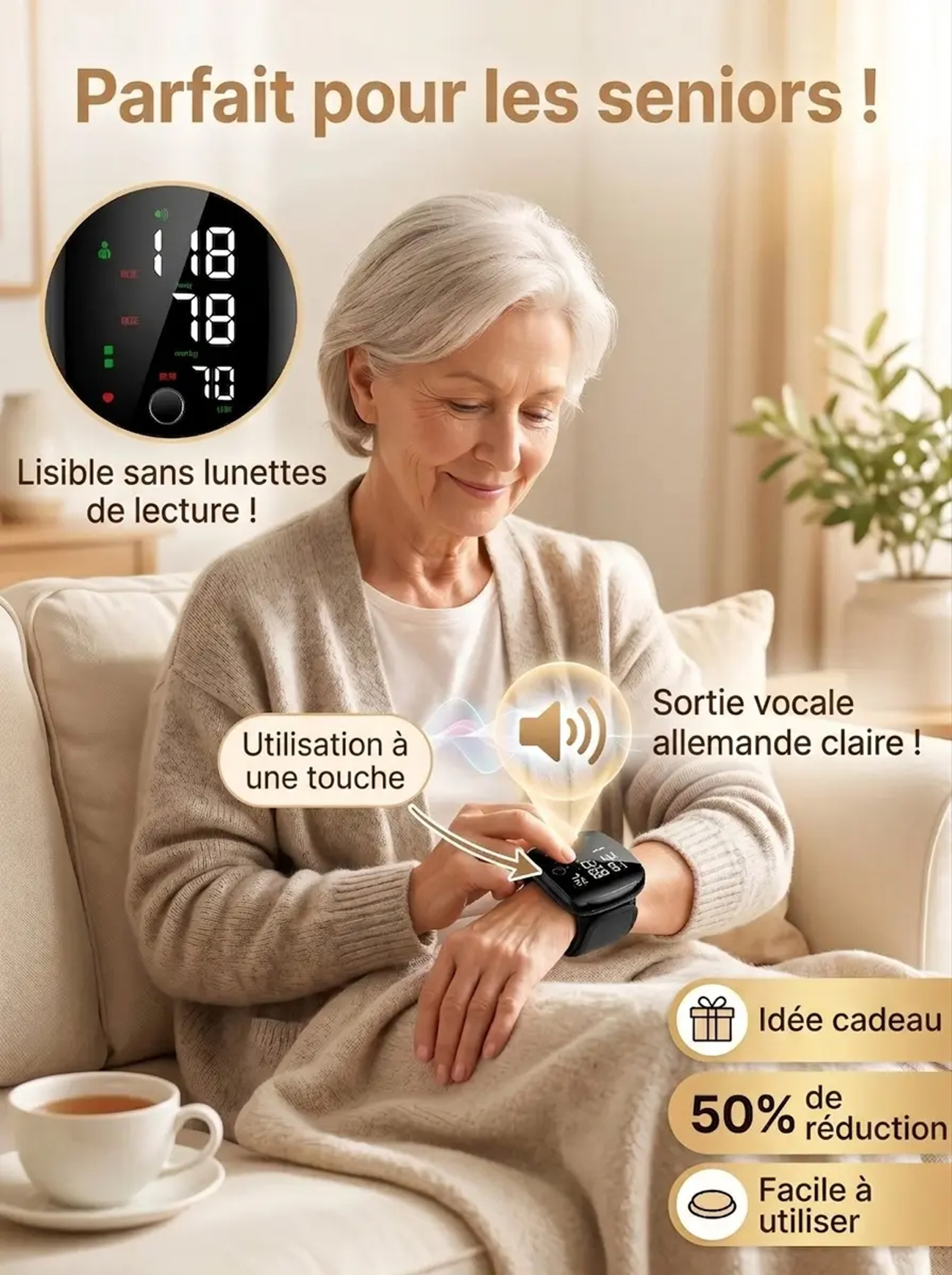 Tensiomètre intelligent au poignet avec une précision de 99,9 %.