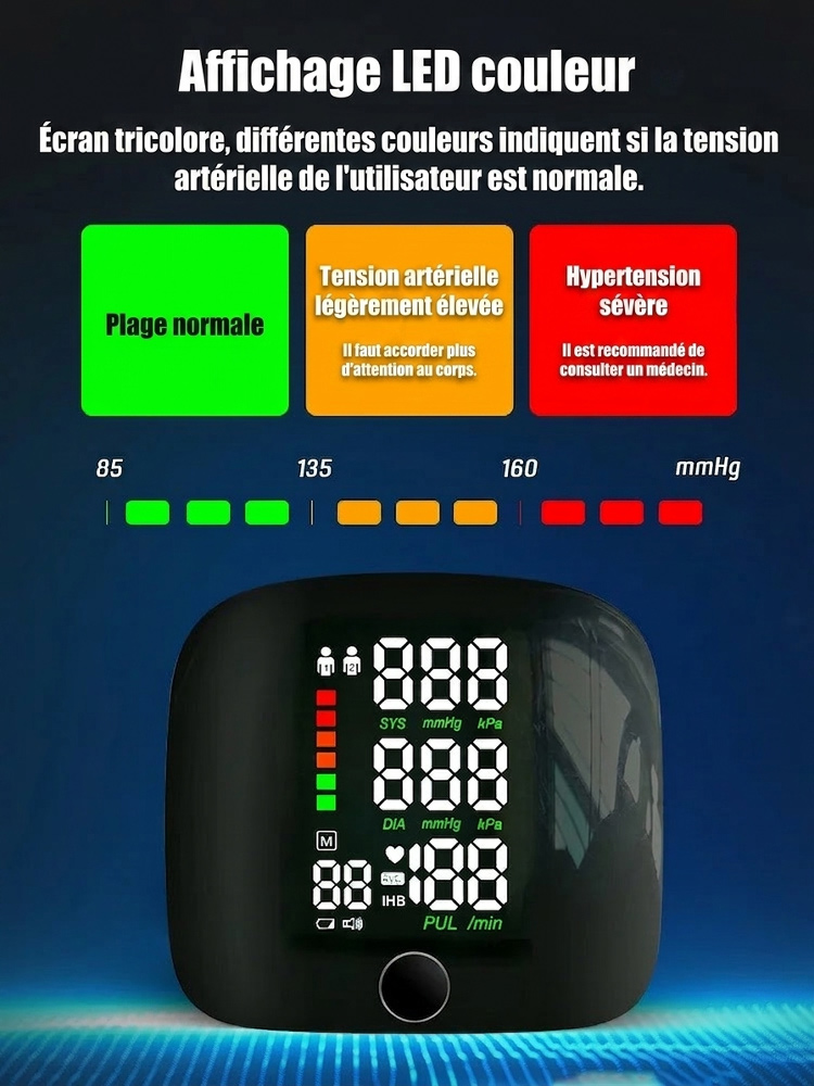 Tensiomètre intelligent au poignet avec une précision de 99,9 %.