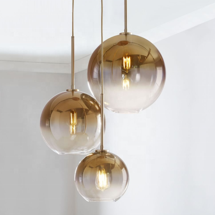 Lampe pendentif en verre ambré avec bulles, design moderne, pour maison, ampoule LED E27