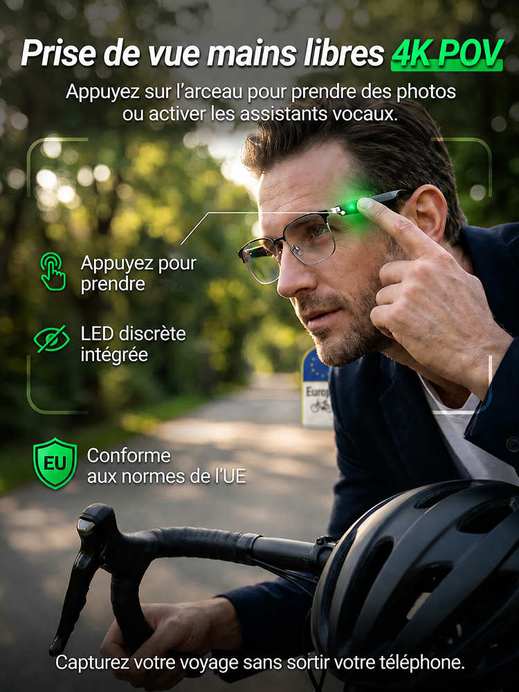 Lunettes intelligentes AI avec contrôle tactile et vocal à changement de couleur intelligent
