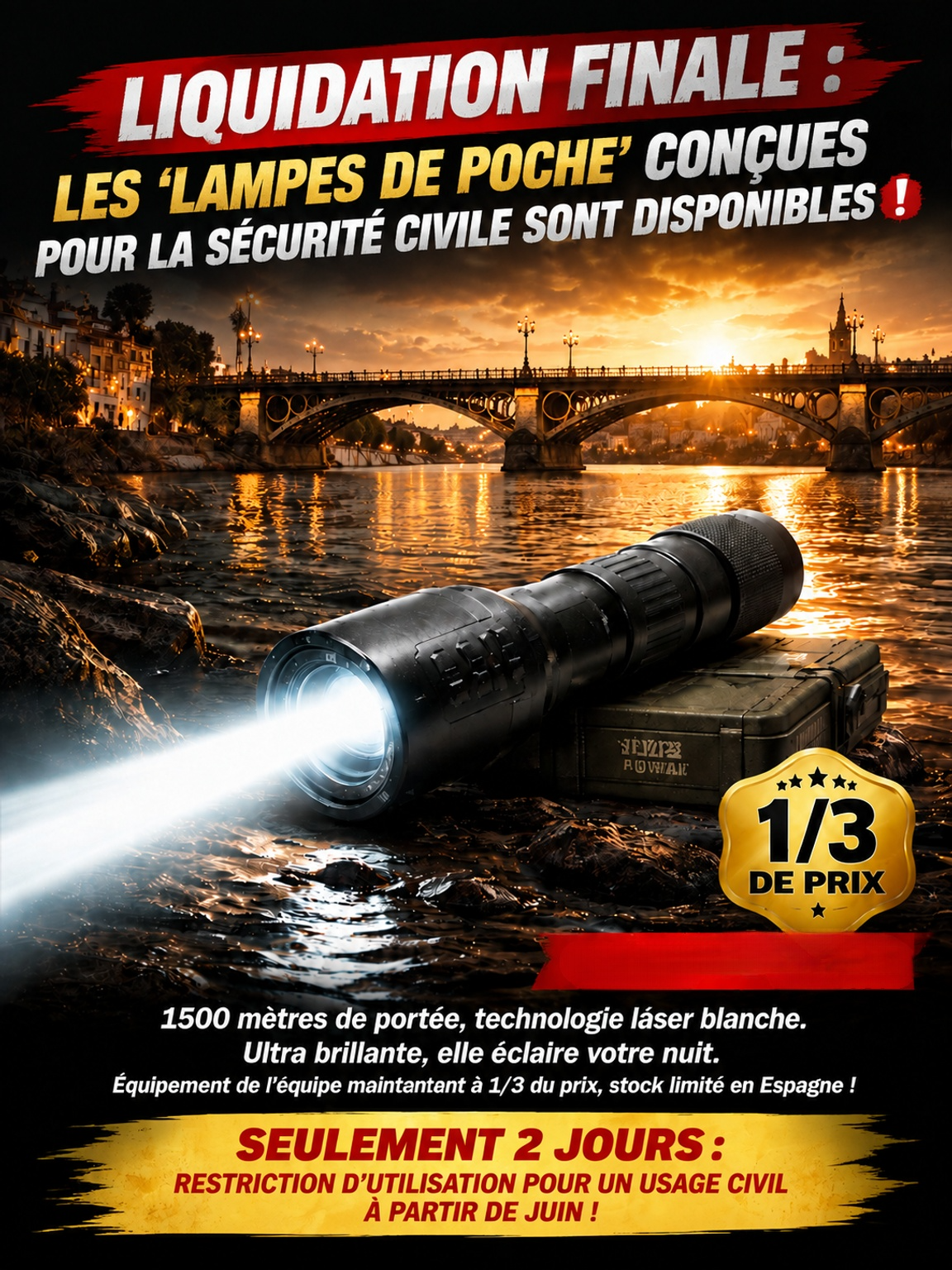 Lampe de poche tactique à haute luminosité⚡Transperce la nuit jusqu'à 5 km, illumine 1 000 m² comme en plein jour 