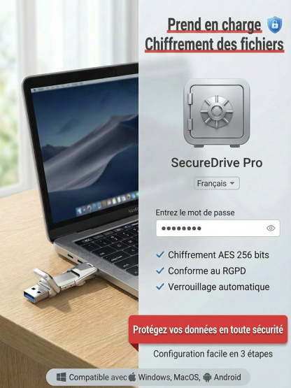 Clé USB SSD à double interface, compatible avec téléphones et ordinateurs