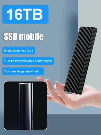 【SSD Portable 16To : Liquidation Export à Prix d'Usine !】 Stockage étanche et antichoc IP54, compatible avec iPhone, Mac et PC – essai gratuit inclus.