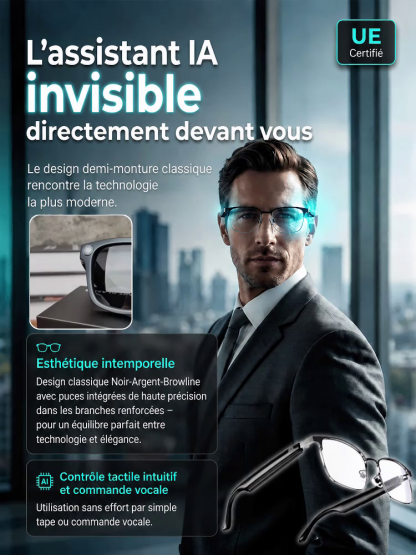 Lunettes intelligentes AI avec contrôle tactile et vocal à changement de couleur intelligent