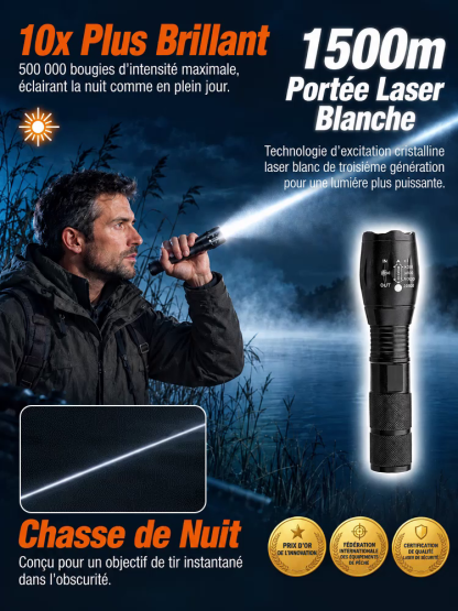 Lampe de poche tactique à haute luminosité⚡Transperce la nuit jusqu'à 5 km, illumine 1 000 m² comme en plein jour 