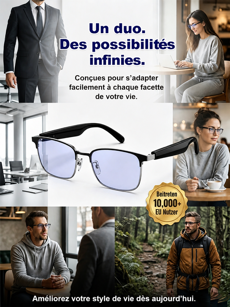 Lunettes intelligentes AI avec contrôle tactile et vocal à changement de couleur intelligent