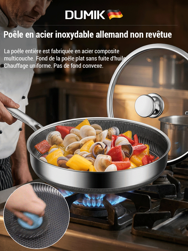 Poêle à frire en acier inoxydable pour œufs et steaks