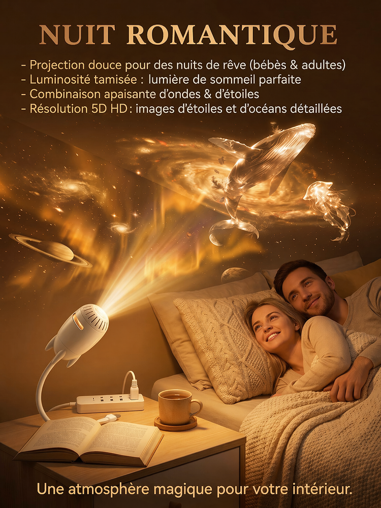 [Nuit romantique] Veilleuse avec projection de ciel étoilé| Projection sphérique grand format et images immersives en 4K. Détendez-vous en toute tranquillité pendant vos nuits !