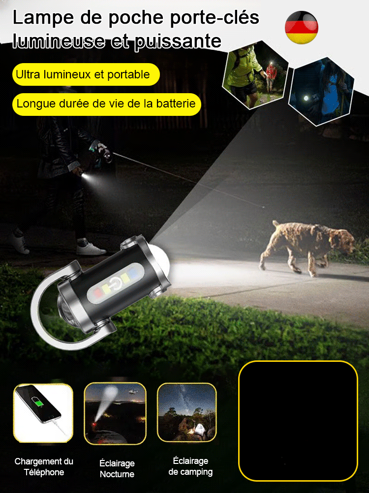 【Super lumineux】Porte-clés lampe de poche- Lampe torche + batterie 10000mAh 2 en 1