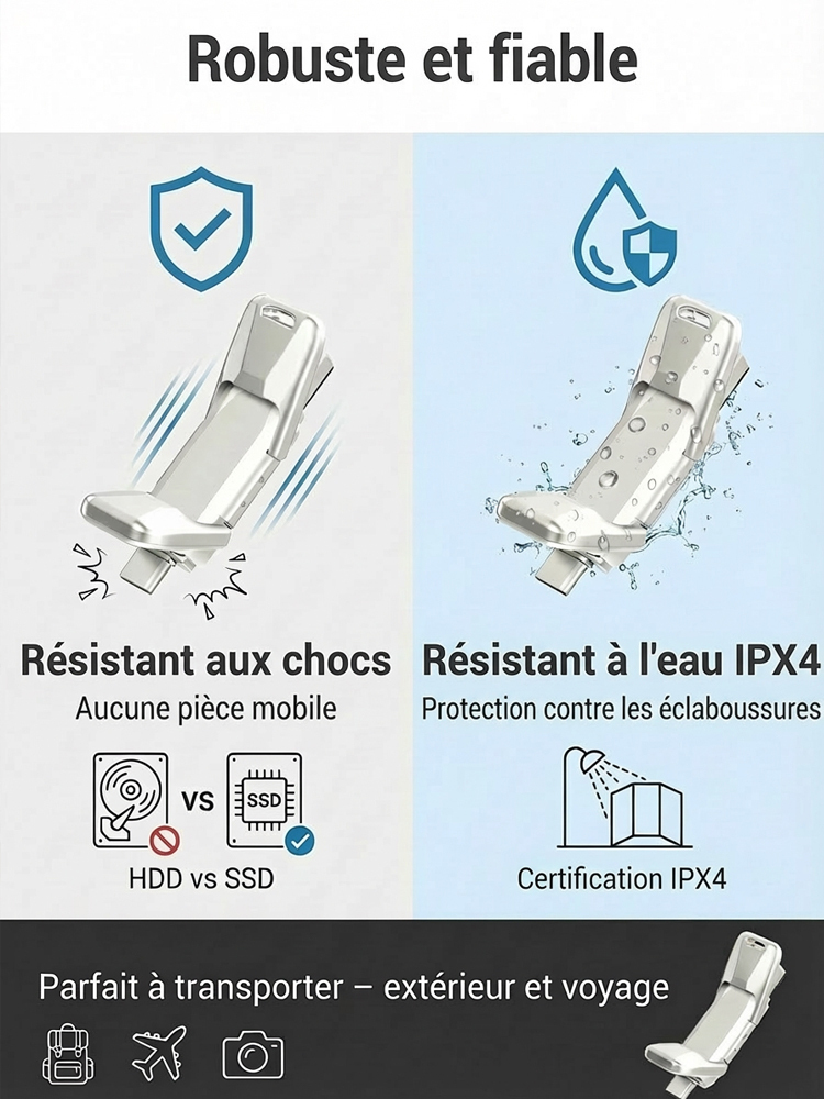Clé USB SSD à double interface, compatible avec téléphones et ordinateurs