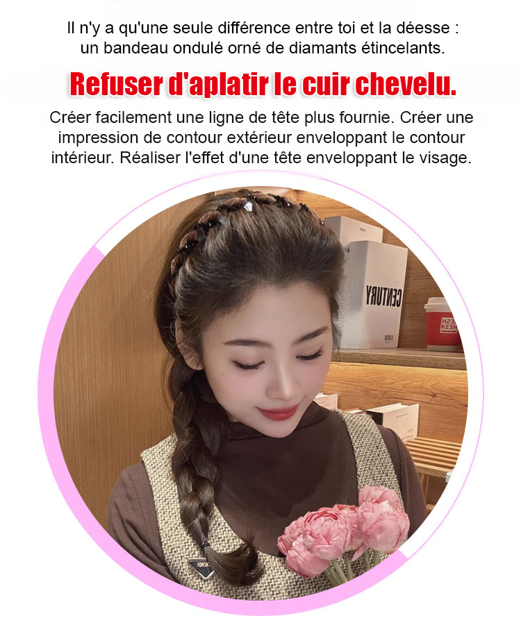 【1 seconde haut sommet du crâne】Serre-tête ondulé avec strass étincelants