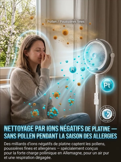 Refroidissement rapide en 3 secondes de 8 degrés, débit d'air de 15 m, ventilateur sur pied à pulvérisation extensible