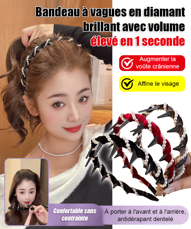 【1 seconde haut sommet du crâne】Serre-tête ondulé avec strass étincelants