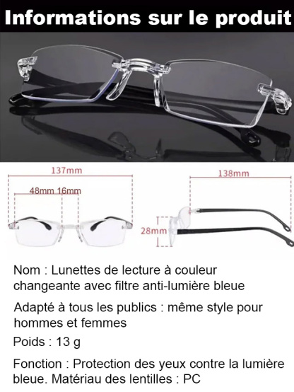 Lunettes de lecture anti-lumière bleue à verres photochromiques