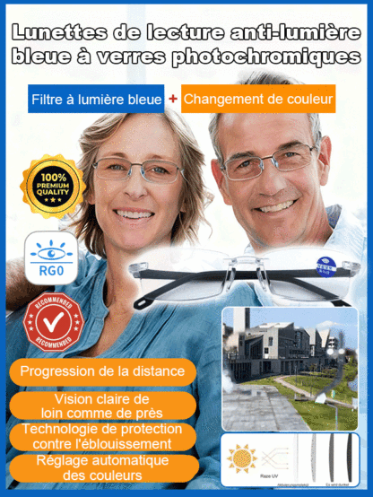 Lunettes de lecture anti-lumière bleue à verres photochromiques